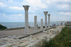 Roman ruins across bay